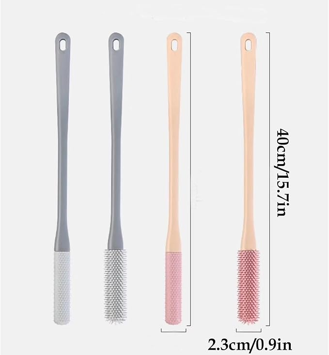 Toe Cleaning Brush, 15.7" Foot Scrubber with Long Handle - Shower Foot Brush Soft Feet Care Scrub Toe Scrubber for Exfoliating - Men, Women & Seniors (Gray)