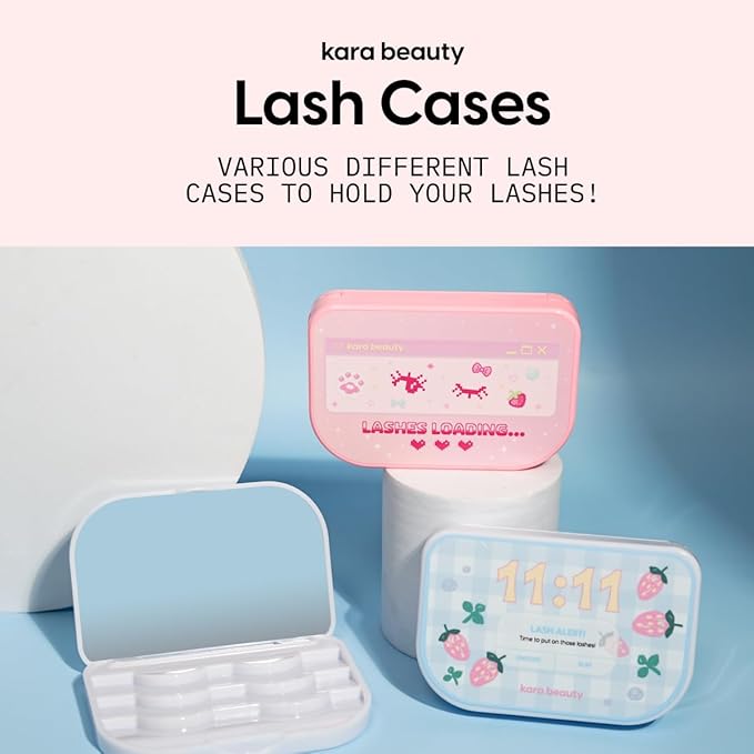 Kara Beauty Lash Case Portable Eyelash Storage Box with Built-In Mirror, Compact Makeup Organizer for Travel, Holds Up to 3 Pairs of Lashes, Cosmetic Case, Makeup Bag & Beauty Accessory (Lash Alert)