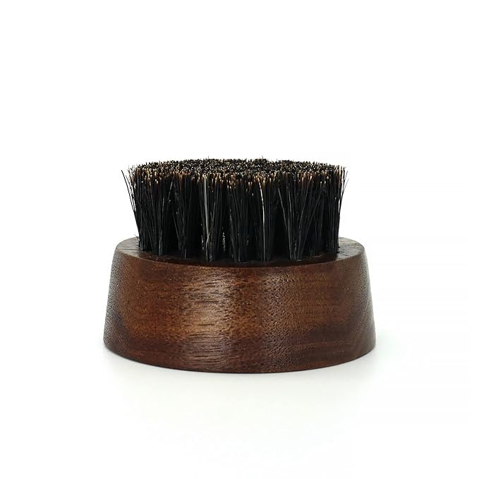 Small and Round Beard Brush, Pocket Travel Men's Wooden Boar Bristle Hair Beard Mustache Brush for Men (Skull)