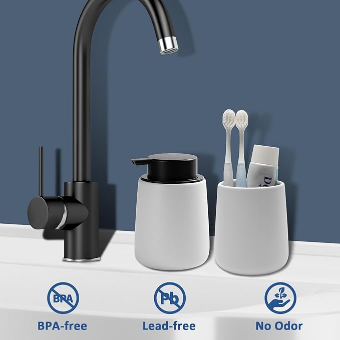 Soap Dispenser Ceramic with Easy-to-Press Pump Hand Lotion Liquid Dispenser for Shampoo Bathroom Kitchen 12 oz Blackwhite