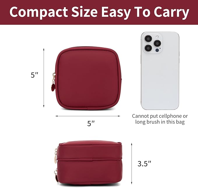 Small Makeup Pouch, Double Zipper Cosmetic Bag, Travel Makeup Bag, Cute Makeup Bag for Purse, Mini Toiletry Bag (red)
