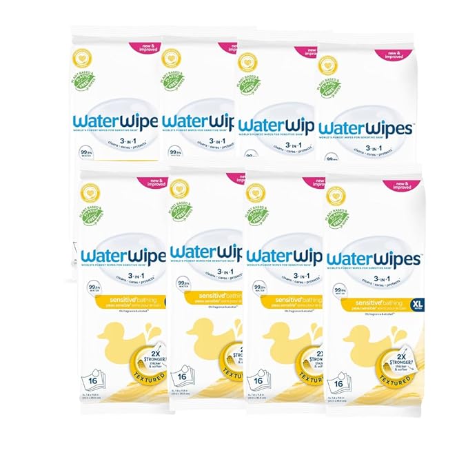 WaterWipes Sensitive+ Bathing Wipes,3-In-1 Cleans,Cares,Protects,99.9% Water,Unscented & Hypoallergenic,16 Count (Pack of 6)