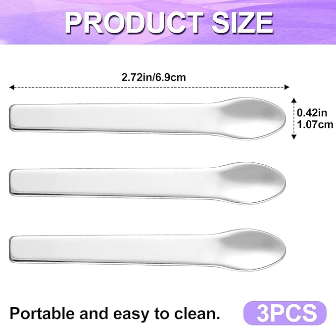 3pcs Mini Stainless Steel Makeup Spatula, Reusable Cosmetic Cream Spatulas Spoon, Skincare Scoop Applicator Facial Massage Beauty Tools for Mixing and Sampling Face Eye Cream- Silver