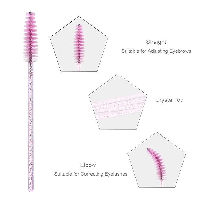 Elisel 100pcs Disposable Mascara Brushes with Container, Mascara Wands Makeup Brushes Applicators Kits for Eyelash Extensions and Eyebrow Brush (Crystal Pink)