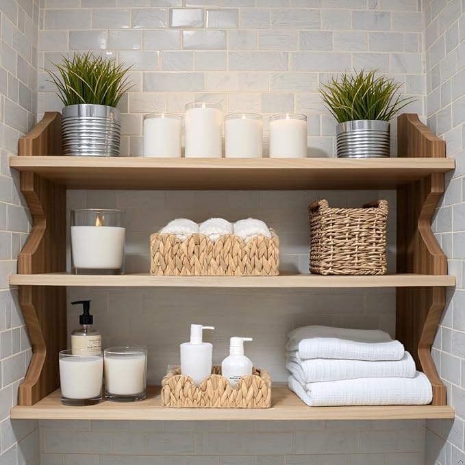 Scalloped Wicker Rattan Baskets for Shelf, Toilet Paper Storage Basket for Over Toilet Storage Shelf, End Table, Living Room, Bedroom, Shelves, Handwoven Farmhouse Home Decor, Natural Set 2
