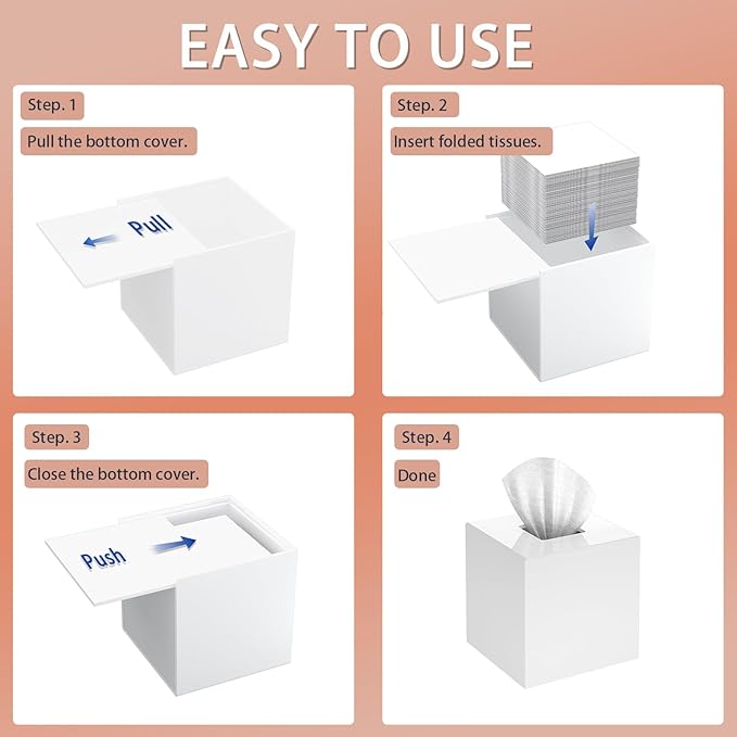 Tissue Box Cover Square, Modern Acrylic Tissues Holder, Facial Tissue Holder, Modern Tissue Dispenser for Bathroom Vanity Bedroom Office, Shiny White