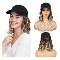 GUOJIAN Hat Wigs for Women 6' Short Wave Baseball Cap Wigs with Curly Hair Extensions Synthetic Wave Wig Adjustable Hat with Hair Attached for Daily Use (8B/613, 6inch)