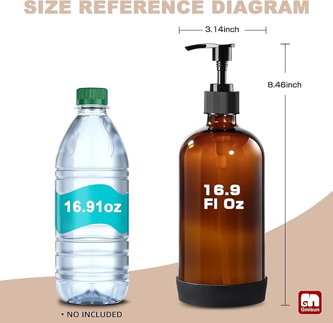 GMISUN Glass Shampoo and Conditioner Dispenser with Silicone Boot, Shower Soap Dispenser Bottles with Labels, Refillable Shampoo Conditioner Body Wash Dispensers