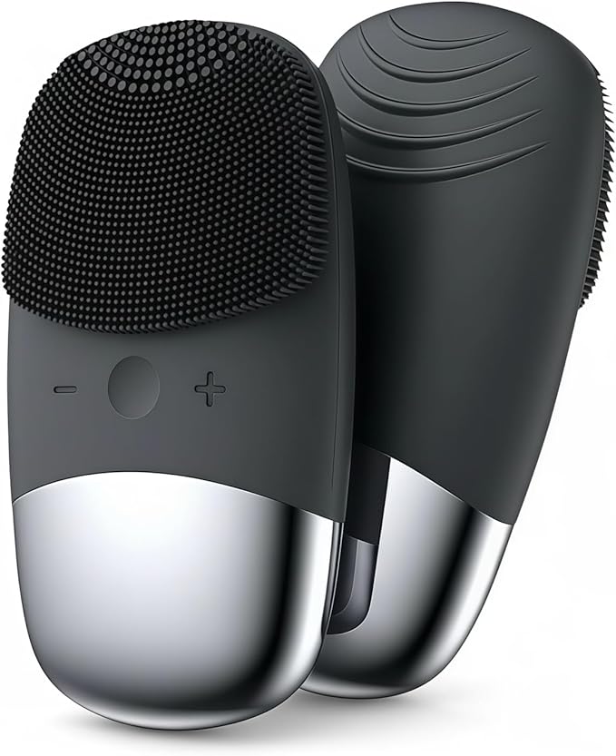 MEGAN Facial Cleansing Brush,USB Rechargeble Electric Silicone Face Scrubber,IPX7 Waterproof Sonic Facial Massager, 3 in 1 face Brush for Deep Cleanning, Blackhead Remover, Exfoliating.（Black）