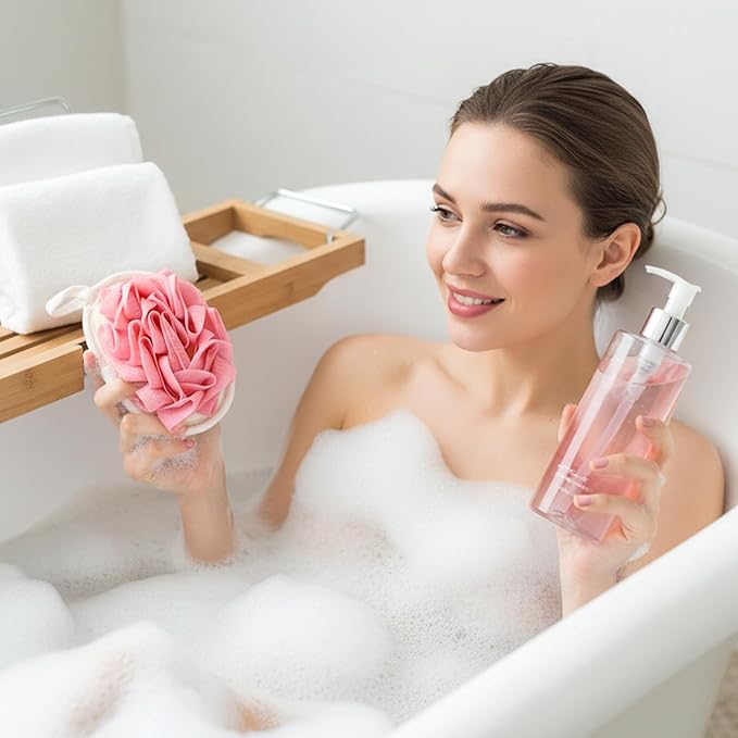 2PCS Pink Loofah Sponge - Exfoliating Loofah for Women & Men, Natural Body Face Scrubber Sponge, Bath Accessories for Travel Skin Care and Cleansing