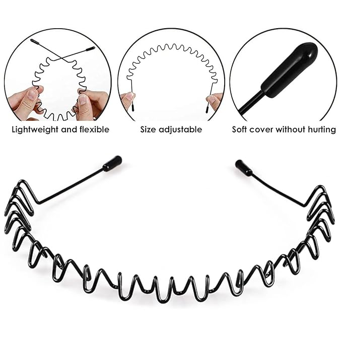 Zig Zag & Wave Metal Headband Set – High & Low Profile Textured Hair Bands | For Thick/Long & Fine/Short Hair | for Yoga Skincare Sport & Daily Use Complete Hair Accessory Gifts