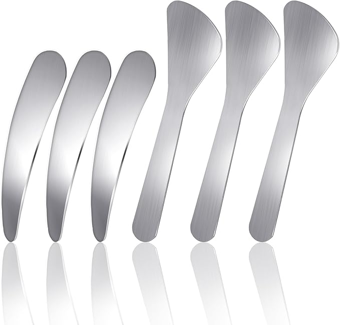 6PCS Mini Metal Face Mask Spatula, Stainless Steel Skincare Spatula, Reusable Cosmetic Spatulas for Blending and Sampling Plant Masks, Skin Care Creams, Eye Cream, Essences (2 Styles)