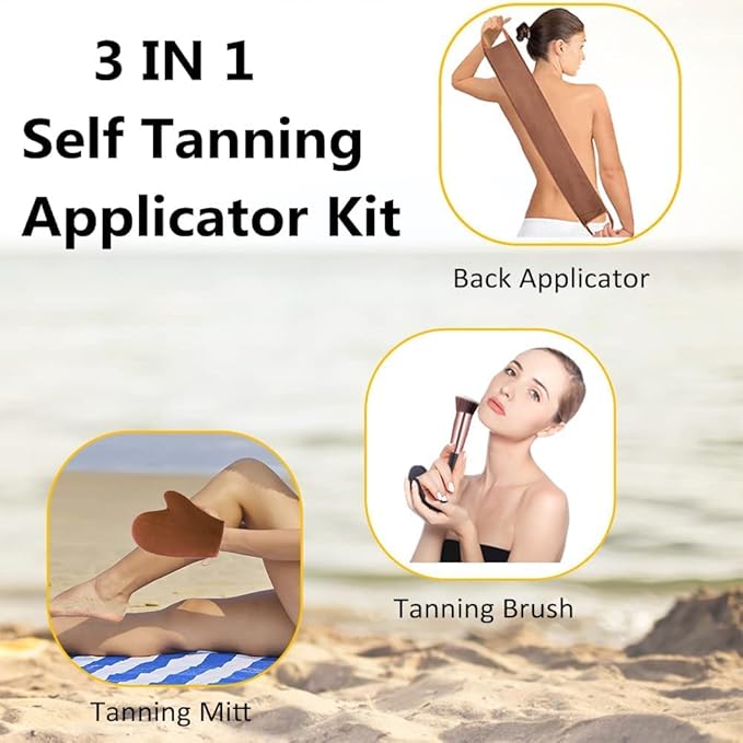 3 Pack Self Tanner Mitt Applicator Kit - Premium Sunless Tanning Mitts & Gloves Set with Double-Sided Waterproof Design for Streak-Free Application