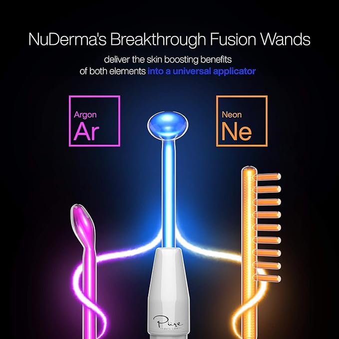 Pure Daily Care NuDerma Clinical Portable Skin Therapy Wand, Machine with 6 Fusion Neon + Argon Wands – Anti Aging - Clarifying - Skin Tightening & Radiance - Wrinkle Reducing (Pack of 2)