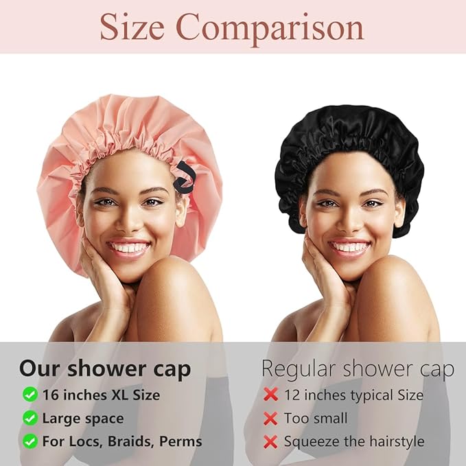 Aquior Shower Cap,Extra Adjustable Shower Caps for Women Double-Layer Waterproof Reusable Hair Cap, Large Hair Cap for All Hair,for Girls Spa Bath,Soft Large for Women Long Hair(Champagne)