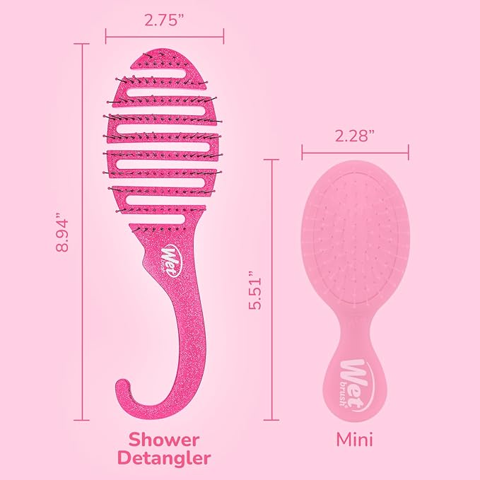 Wet Brush Shower Hair Brush Detangler-Exclusive Ultra-soft IntelliFlex Bristles-Minimizes Pain And Protects Against Split Ends and Breakage-Comb For Women,Men,Wet&Dry Hair-Pink Glitter,(Pack of 2)