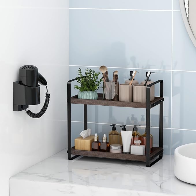 Bathroom Counter Organizer,Bathroom Countertop Organizer,Counter Shelf,Countertop Storage,Organization and Storage,Makeup Shelf,Sink Caddy(Brown 2 Tier)