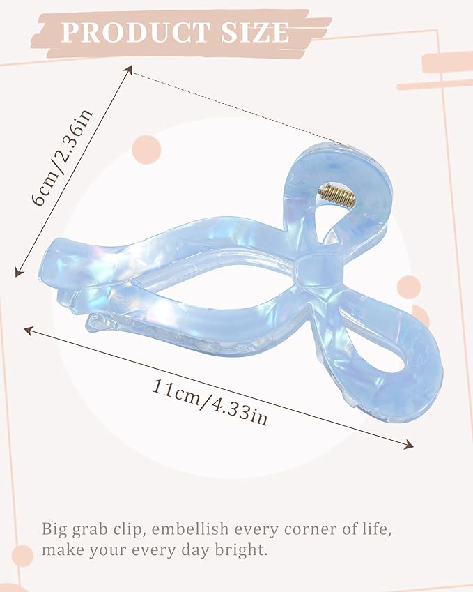 Molans 5Inch Large Hair Claw Clips 4 PCS for Women - Acrylic Hair Accessories for Thick Hair and Long Hair, Big Strong Durable Hair Applique, Oversized Non-slip Rectangle Butterfly Jaw Hair Clips