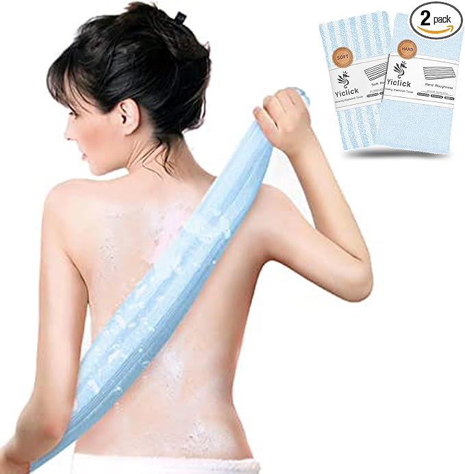 Yiclick 2PCS Exfoliating Washcloth Towel - Exfoliating Body Scrubber Exfoliator, Loofah Sponge Wash Cloth, Korean & Japanse & African Net Sponge Rag - Back Scrubber Washer (Blue)
