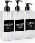 Shampoo and Conditioner Dispenser - Shower Soap Dispenser -16.9 Fluid Ounce Set, 3 Plastic Bottles and Black Pump - Shower Soap Dispenser, Suitable for Bathroom Refillable Dispenser
