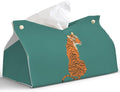 Green Tiger Leather Tissue Box Cover Rectangle,Vintage Tiger Decor Toilet Paper Box Holder,Decorative Facial Paper Case for Farmhouse Living Room Bathroom Kitchen Office Desk,9.8x5.9x5.9In