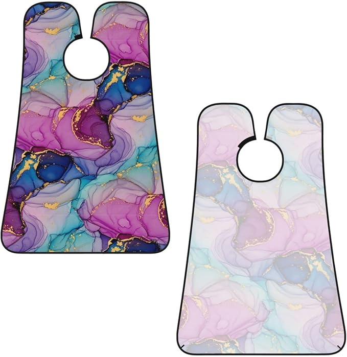Adjustable Beard Bib, Non-Stick Hair Catcher Cape for Men's Shaving, Waterproof with 2 Suction Cups, Purple Gold Marble Shave Bib
