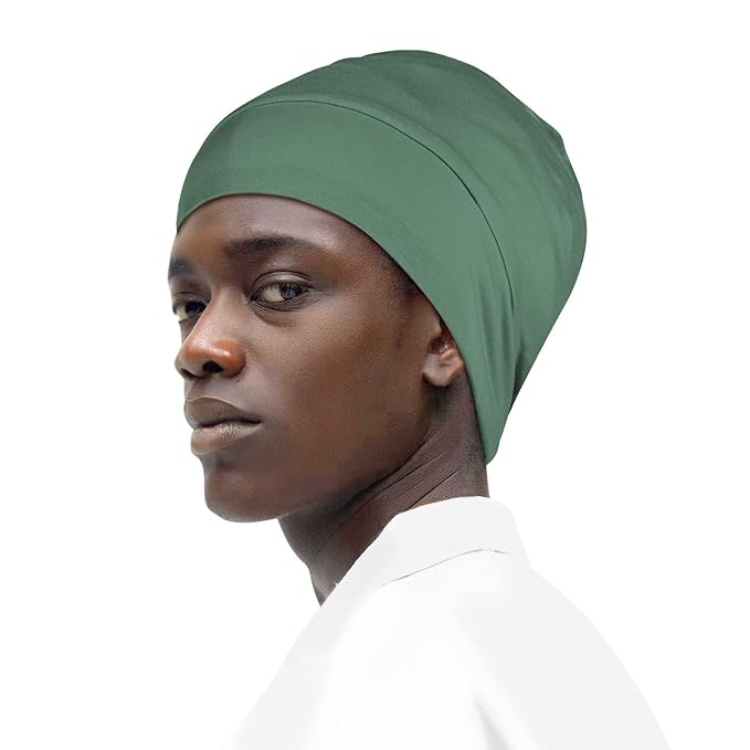 Fittia Satin Hair Bonnet for Sleeping, Silky No Frizzy for Curls Care, Adjustable Strap for Non-Slip, Dreadlocks Cap for Women&Men Military Green