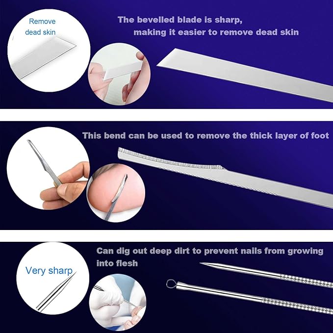 Ingrown Toenail File and Lifters Set(9pcs), Professional Pedicure Tool Toenail Grooming Kit, Ingrown Toenail Treatment Pedicure Kit, Under Nail Cleaner Tools (9PCS)