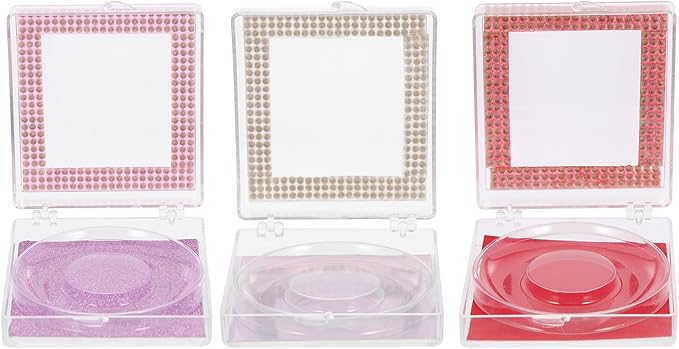 Cabilock 3pcs Lash Packaging Boxes with Rhinestones Colorful Small Eyelash Storage Cases for False Lashes in Pink Red and Iridescent for Salon and Personal Use