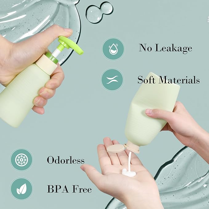 6.7oz Travel Shampoo Bottle with Flip Cap, Refillable Plastic Pump Bottles Dispenser for Soap, Shampoo, Lotions, Liquid Body Wash, Creams and Massage Oil (2Pack, 6.7oz/200ml)