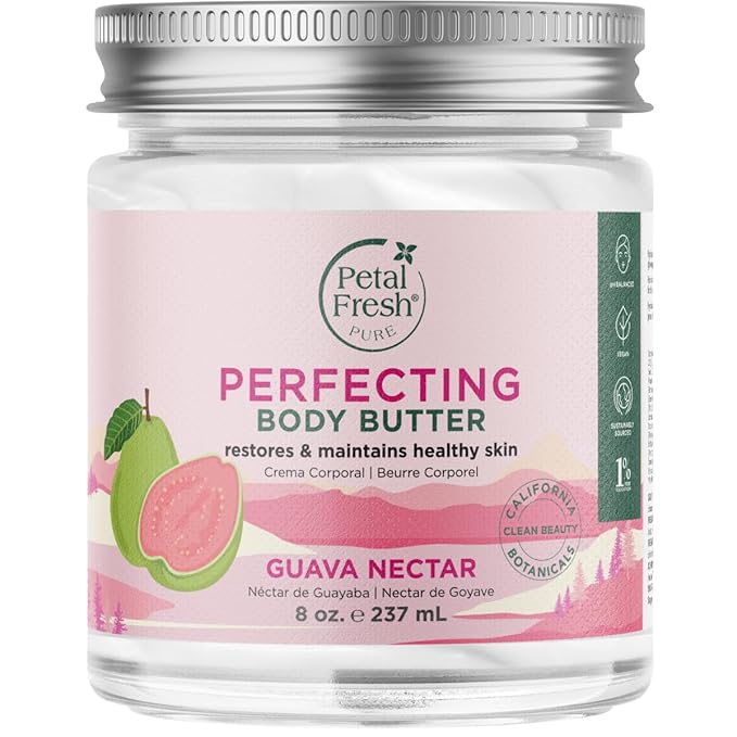 Petal Fresh Pure Perfecting Guava Nectar Body Butter, Organic Coconut Oil, Argan Oil, Shea Butter, Promotes Healthy Skin, Vegan and Cruelty Free, 8 oz (Guava Nectar)
