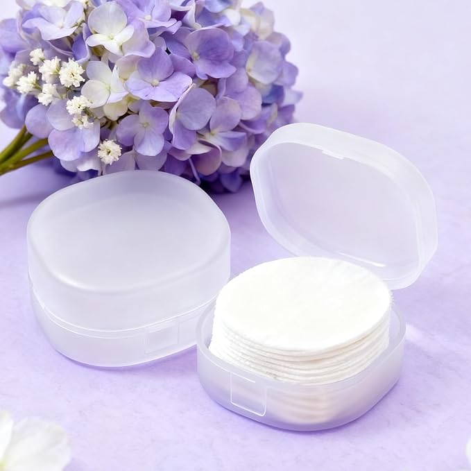 2 Pcs Portable Cotton Round Holder, Plastic Lightweight Cotton Round Dispenser, Small White Transparent Cottons Pads Holder for Makeup Remover Cottons Balls Powder Puff Floss Balls Beads Small Items