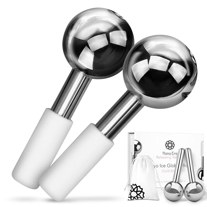 Facial Rejuvenation Set: Silver Ice Globes and Gua Sha Tool for Face and Body - 2-Piece Cryo Globes for Cooling Facial Massage and 4-Piece Bian Stone Gua Sha Tool for Skincare Routines
