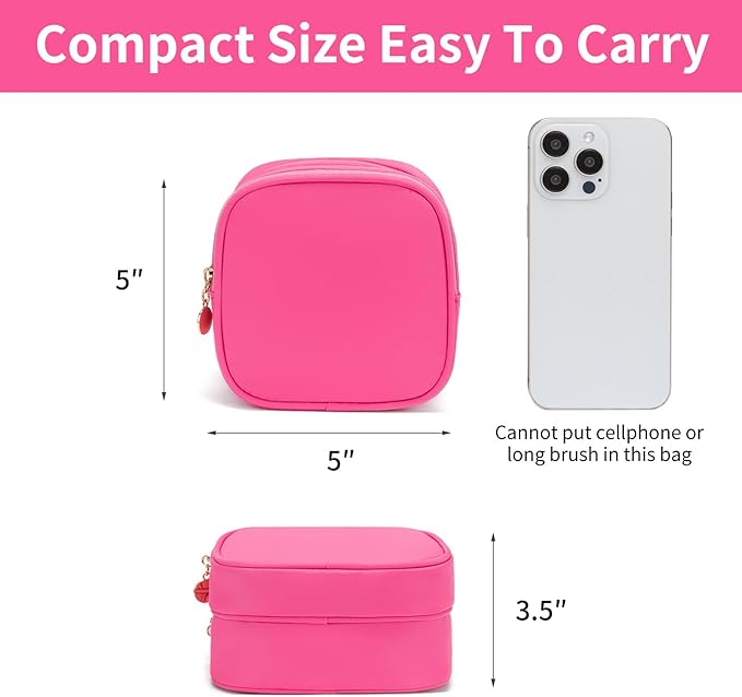 Small Makeup Pouch, Double Zipper Cosmetic Bag, Travel Makeup Bag, Cute Makeup Bag for Purse, Mini Toiletry Bag (Bubblegum)