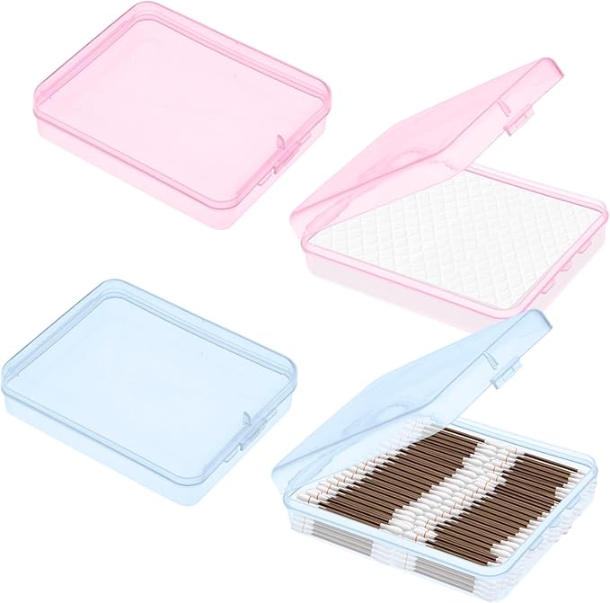 4 Pcs Portable Travel Cotton Pad Holder, Swab Dispenser, Qtip Case, Cosmetic Sponge Storage Box, Pink & Blue