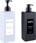 Shampoo and Conditioner Dispenser (Set of 2, 16.9oz) Modern Refillable Shampoo Pump Bottles for Shower Soap - Empty Body Wash Dispenser Set for Bathroom (White+Black)