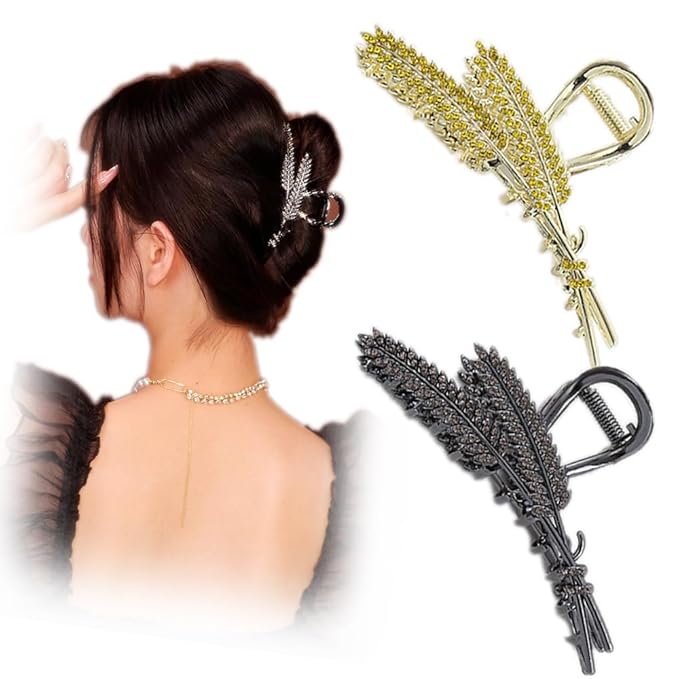 Ear of Wheat Hair Clips， 2 Pcs Rhinestone Hair Clips For Women，Crystal Hair Catch Barrette Metal Jaw Clamp For Girls，Fancy Rhinestone Claw Fashion Hair Accessories For Lady'S Gift