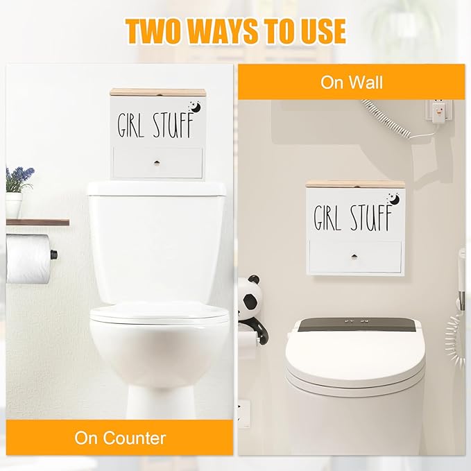 Tampon Holder for Bathroom, Feminine Product Organizer Pad Case with Lid, Pad and Tampon Organizer, Bathroom Accessories Box for Girl Stuff (White with Drawers)