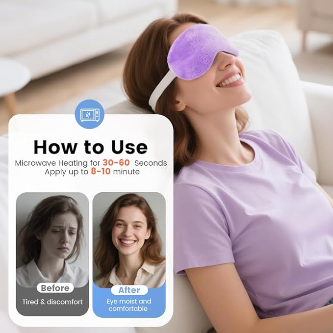 Microwave Heated Eye Mask, Steam Warm Compress for Dry Eyes, Work with Relieve, Blepharitis & Stye Treatment (Purple) - 2 Pack