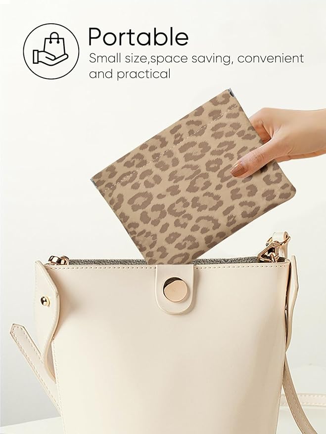 Leopard Leather Small Makeup Pouch for Women,Cosmetic Accessories,Waterproof and Portable Cosmetic Bag,Self-closing, No Zipper, Aesthetic Storage Pouch,Lipstick for Purse,Camel Color