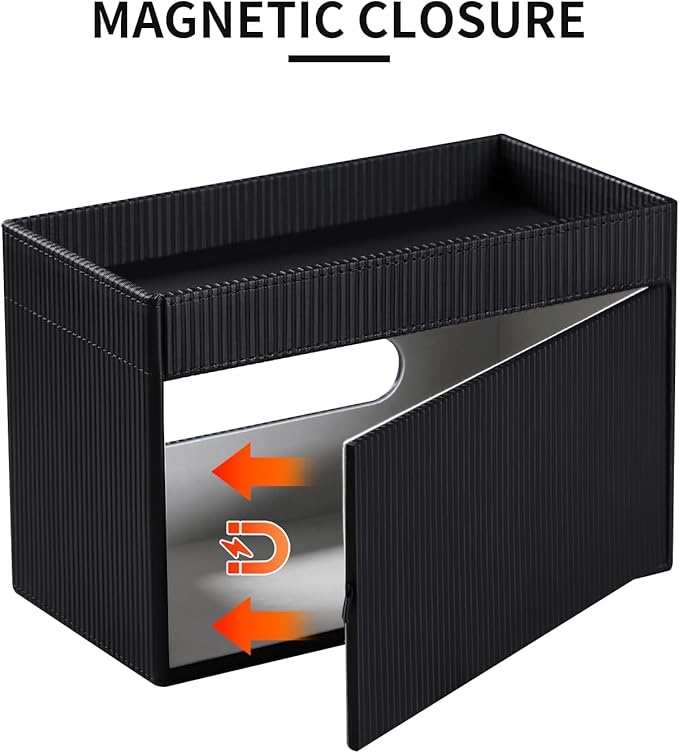 Tissue Box Cover Rectangle with Storage Tray, PU Leather Tissue Holder for Bathroom Vanity Countertop Night Stands Bedroom Office Desk, Stylish Rectangular Tissue Box Holder (Black)