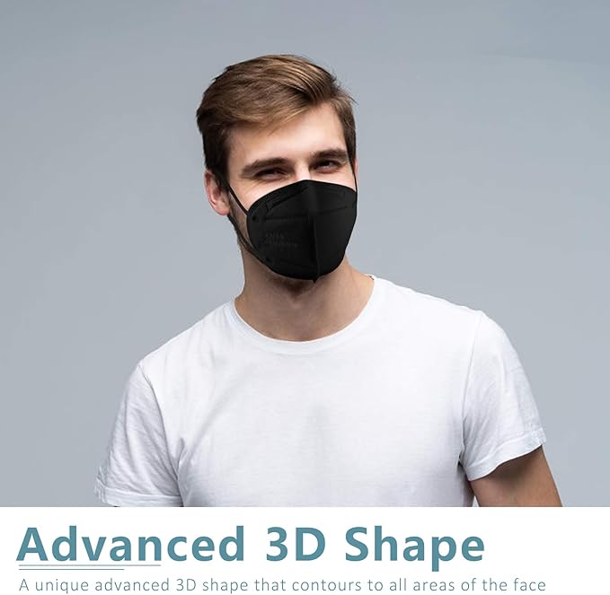 ChiSip KN95 Face Mask 20 Pcs, 5-Ply Cup Dust Safety Masks, Breathable Protection Masks Against PM2.5 for Men & Women, Black