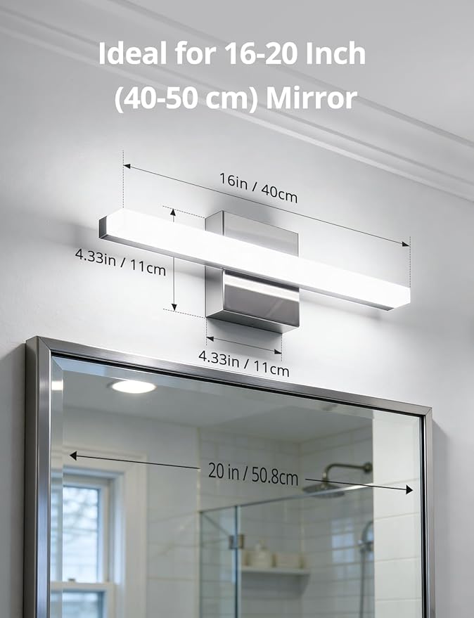 Combuh Modern Bathroom Light Fixtures Over Mirror 5 Colors Adjustable, Chrome 16 inch Led Vanity Lighting Bar Glare Free Bright IP44 Waterproof Sleek Look Small Space Wall Mount for Makeup Shaving