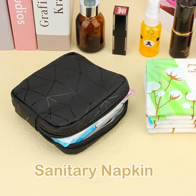 Desing Wish Sanitary Napkin Storage Bag, Menstrual Cup Pouch Nursing Pad Holder Tampon Bags Feminine Product Pouches Portable Period Kit Bag for Girls Women Ladies 2 Pack (Nude/Black)