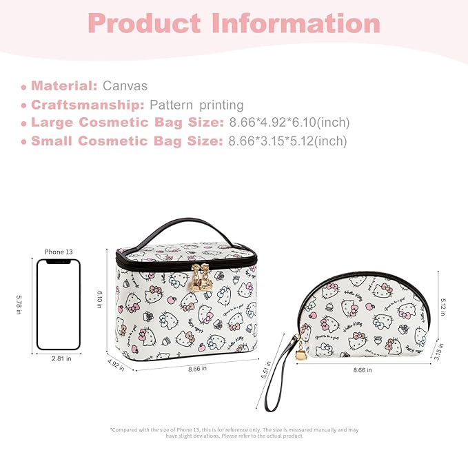 Vimanllie Cosmetic Bag Large Makeup Bag,Travel Toiletry Bags Organizer for Women,Cute Print Canvas Case with Brush Holder for Girls - Beauty Organizer for Home&Travel with Handle Cartoon Cute
