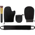 Boao 5 Pieces Self Tanning Mitt Applicator Kit, Includes Tanning Mitt, Exfoliating Glove, Mini Face Glove, Back Lotion Applicator, and Large Brush Makeup