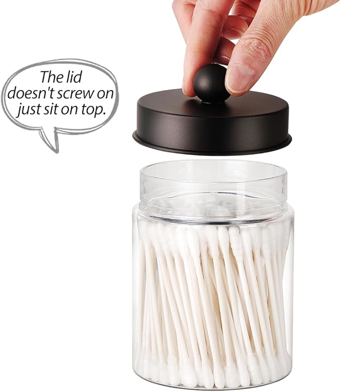 3PC Farmhouse Decor Qtip Holder Apothecary Jars Bathroom Vanity Storage Organizer -Countertop Canister Container &Cute Stickers for Cotton Swab, Ball,Pad,Floss ,Paper Clips (Bronze,Plastic)
