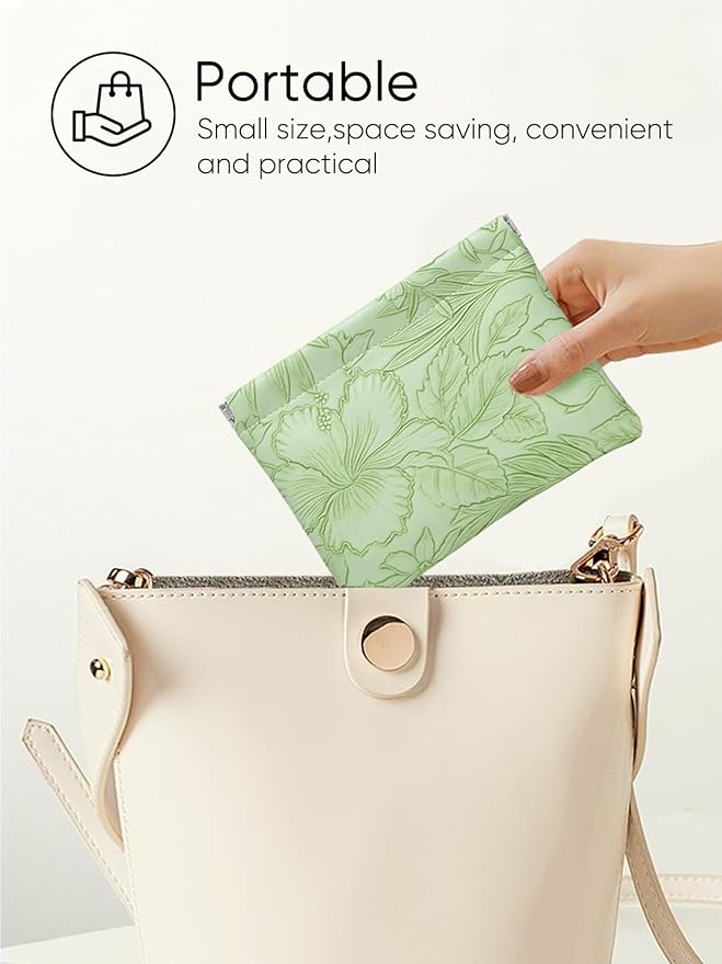 Floral Leather Makeup Pouch Set for Women Small Make Up Bag for Purse Waterproof Initial Makeup Cosmetic Bags Pouches for Purse Aesthetic Travel Toiletry Bag, Green