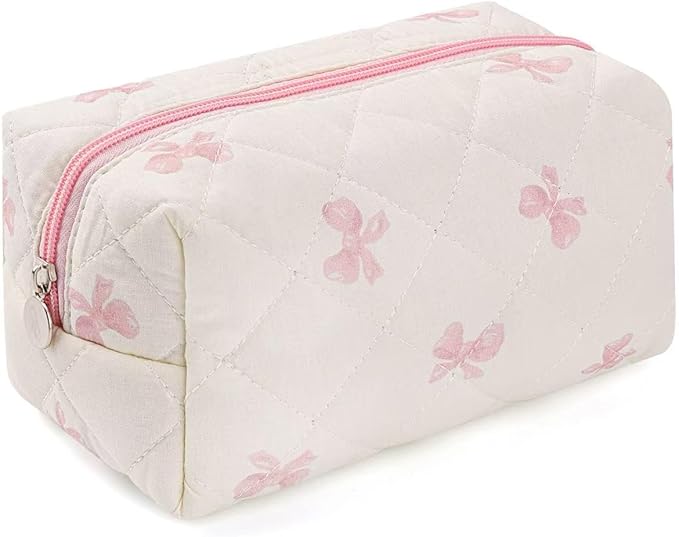 Floral Makeup Bag,Floral Quilted Make Up Bag,Large Cosmetic Bag,Fashionable Travel Makeup Pouch, Cute Portable Storage Bag,Puffy Coquette Makeup Bag, Attractive Quilted Pouch