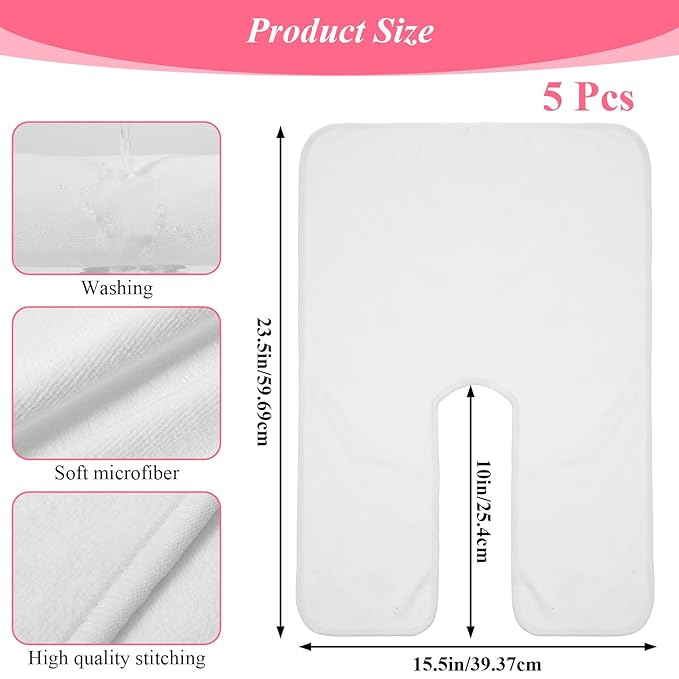 5 Pieces Facial Towels for Estheticians Wrap Soft Facial Cloth with Split Design Microfiber Soft Spa Towel for Skincare, Massage & Professional Use (White)